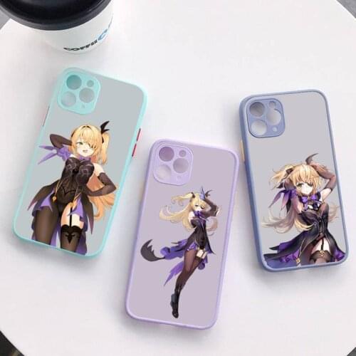 FHNBLJ Genshin Impact Fischl Sexy Girl Phone Case for iPhone X XR XS 7 8 Plus 11 12 pro MAX Translucent Matte Shockproof Case
