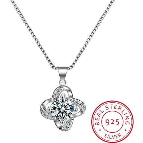 2019 New Four Leaf Clover Choker Necklace Jewelry Flower 925 Silver Pendants Necklaces Chain Birthday Gift For Women