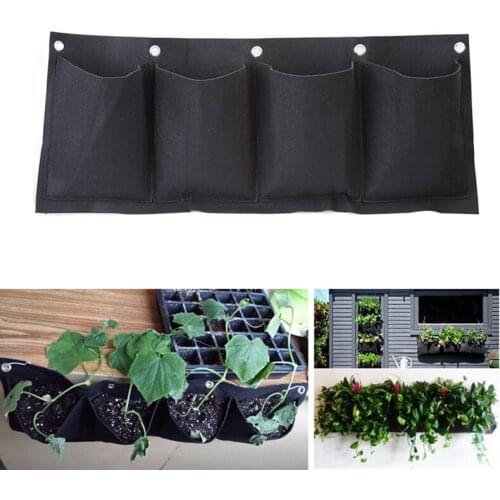 Decorative Outdoor Horizontal Vegetable Garden Hanging Wall Planter Bag 4 Pockets Seedling Potato Strawberry Grow Bags For Plant