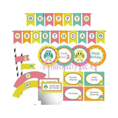 Children baby shower Creative owl themed Birthday Bunting Happy Birthday Banner decorative Garland Birthday Party supplies