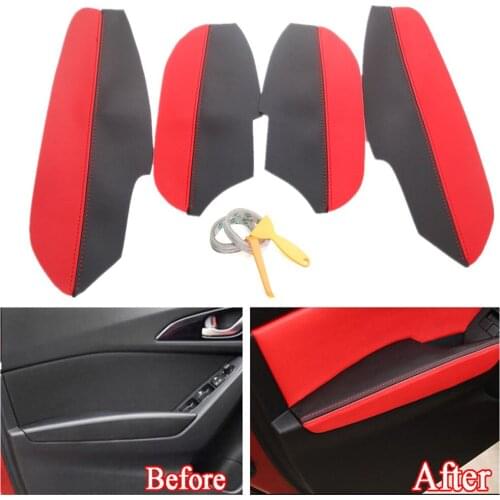 For 2017 Mazda Axela Car Door Armrest PU Leather Surface Shell Cover Trim 4pc Interior Auto Styling Waterproof Decor Accessories