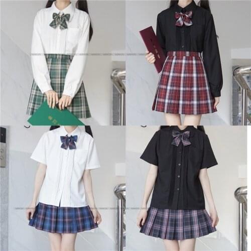 Student Girls Organ Pleated Black White Shirt for JK Uniform Genuine Japanese Basic Long-sleeved Blouse Female School Uniform