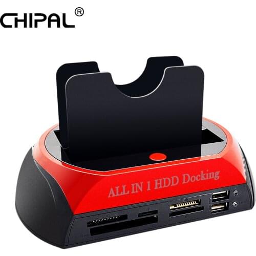 CHIPAL All In 1 HDD Docking Station USB 2.0 to 2.5" 3.5" IDE SATA External SSD HD Hard Disk Drive Enclosure Card Reader Adapter