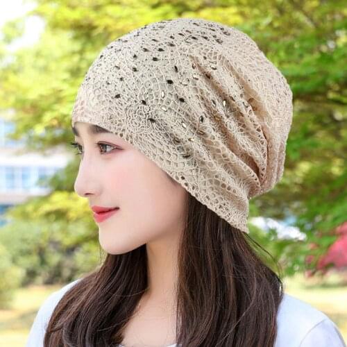 Ladies Beanies Elegant Lace Hat For Women Solid Color Casual Beanie Female Outdoor Streetwear Bonnet With