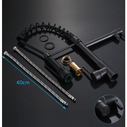 Chrome Black Spring Pull Down Kitchen Faucet Dual Spouts 360 Swivel Handheld Shower Kitchen Mixer Tap Hot Cold 2 Outlet Taps