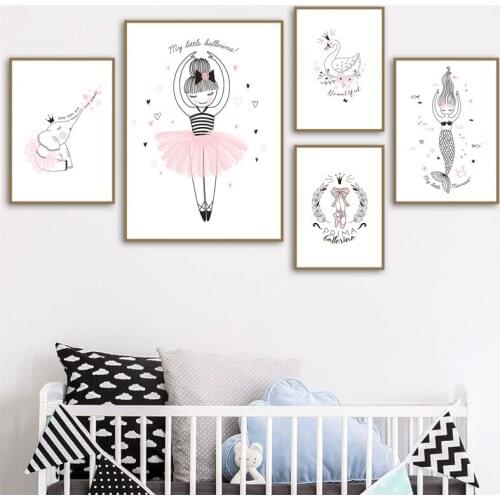 Doodle Nursery Art Cartoon Posters Little Ballerine Giraffe Canvas Wall Art Hand Drawn Illustration Print Kids Baby Girl Decor