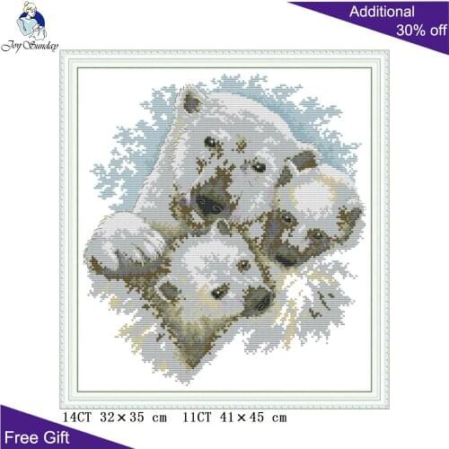 Joy Sunday Polar Bear Family DA363 14CT 11CT Stamped and Counted Home Decor Polar Bear Family Craft Cross Stitch Kits
