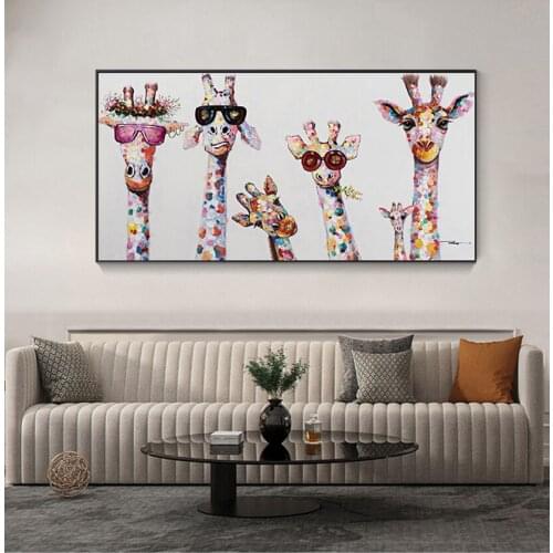 Picture for Kids Room Home Decor No Frame Graffiti Art Animal Canvas Painting Curious Giraffes Family Prints Decorative
