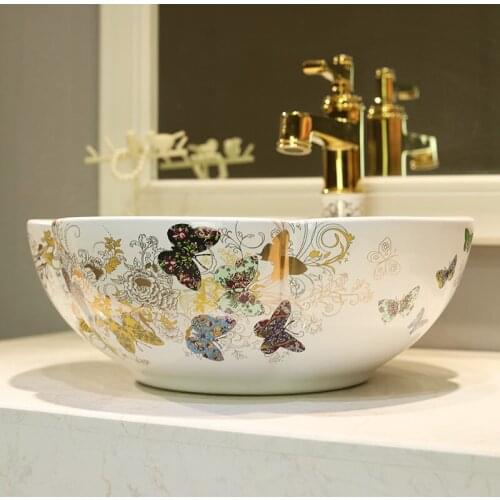 China Artistic Painting Handmade Ceramic washing basin Bathroom wash basin Sink Counter top painted chinese sink