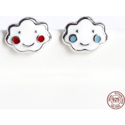 LKO 925 Sterling Silver Cute Smiling Face White Clouds Stud Earring Chic Korean Style Jewelry for Women Daily Earrings Ornaments