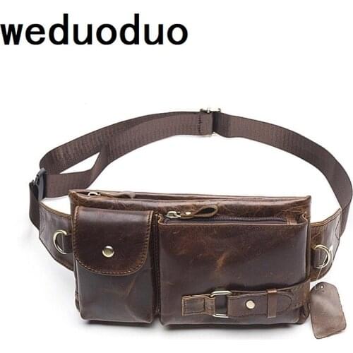 Weduoduo Genuine Leather Men Waist Packs Fanny Pack Belt Bag Phone Pouch Bag New Travel Waist Pack Male Waist Bag Leather Pouch