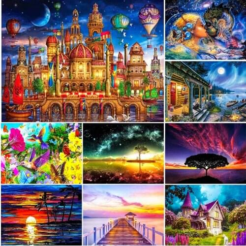 5D DIY Diamond Painting Landscape Cross Stitch Kit Full Drill Embroidery Scenery Mosaic Art Picture of Rhinestones Wall Decor