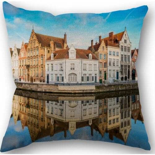 New Belgium Bruges Cotton Linen Pillowcase Wedding Decorative Pillow Case For Home Pillow Cover 45X45(One Sides)