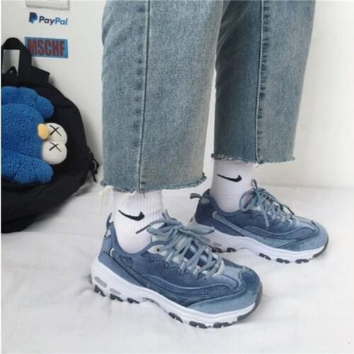 New 2020 spring and autumn denim face thick sole shoes comfortable running shoes trend high heel casual shoes