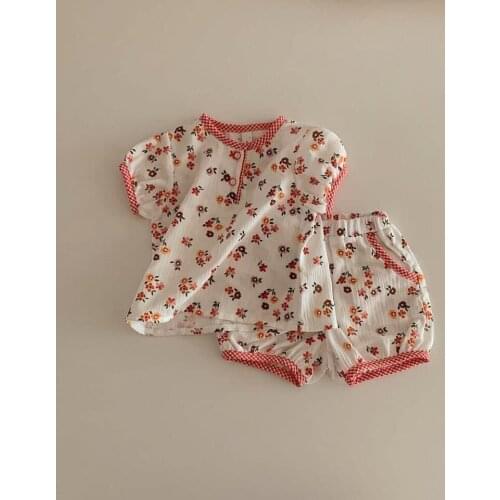 Toddler Baby Sleepwear Set Summer Newborn Baby Clothing Set Floral For Girls Top + Shorts 2Pcs/Set Cotton Print Clothes Overalls