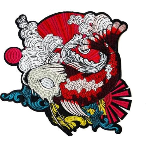 PGY Exquisite Japanese sign koi Animal Embroidery Patch Sew On Clothes Applique for DIY T-shirt Clothing Accessory coat Patch