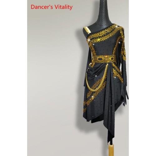 Latin Dance Dress Diamond-Studded Long Skirt Performance Clothing Profession Custom Adult Child High-End Competitio Clothes