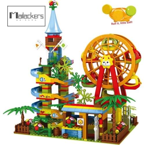 Mailackers NEW Friends Playground Marble Path Race Run City Creator Ferris Wheel Building Blocks Bricks Toys For Children Gifts