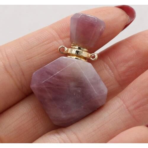 Natural Stone Perfume Bottle Connector Madagascar Rose Quartzs Pendant Essential Oil Diffuser Necklace Jewelry Gift Size 15x35mm