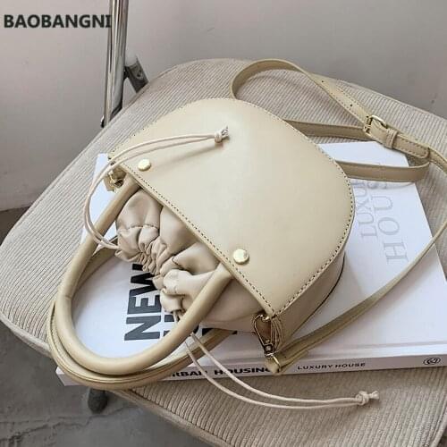 Semicircle Design Small PU Leather Drawstring Crossbody Bags For Women Trendy Shoulder Handbags And Purses