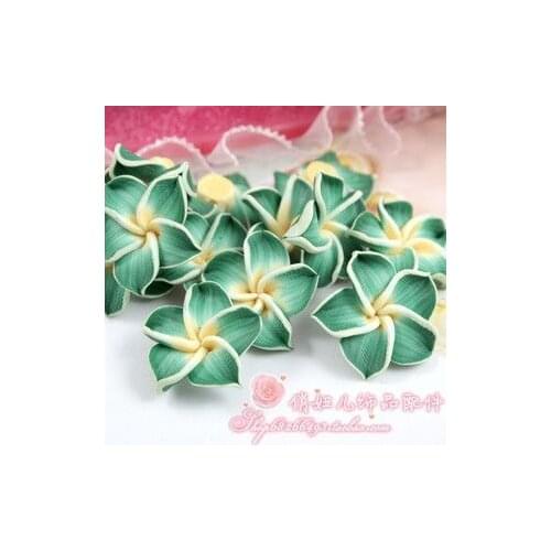 Sale!30Pcs Dark Green Loose 3D Polymer Clay Beads Flower/Plumeria rubra Design For DIY Jewelry Making
