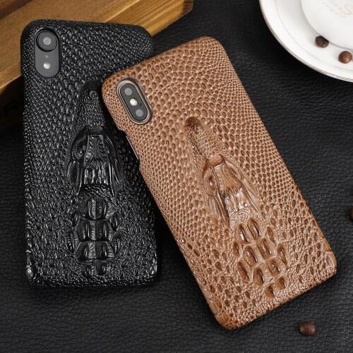 Luxury Real Genuine Leather Case For Iphone Xs Max Xr X 7 8 Plus 3d Crocodile Pattern Retro Vintage Hard Slim Cover Cases