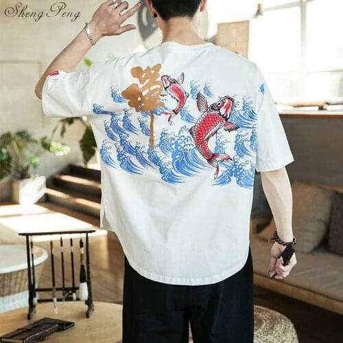 Mandarin collar shirt linen male kimono outfit clothes Traditional Chinese wushu shirt yukata Japanese kimono shirt Q818