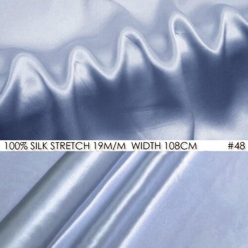 SILK STRETCH SATIN Fabric 108cm width 19mm Natural Silk Patchwork Wedding Dresses Sewing Factory Wholesale NO48Gray Blue Fabric