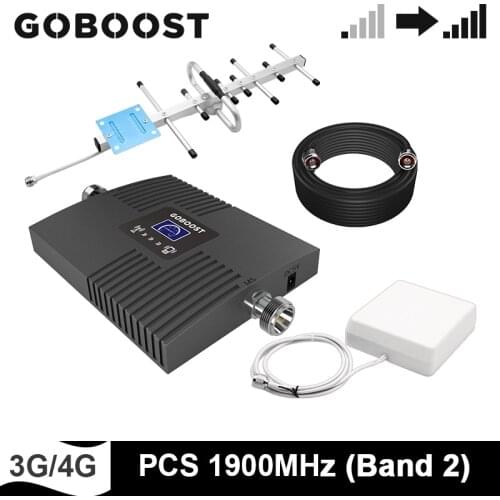 GOBOOST LTE 3G 4G PCS 1900 MHz Signal Booster Band 2 Cell Phone Cellular Amplilifer Repeater With Antenna 10M Coaxial Cable Kit