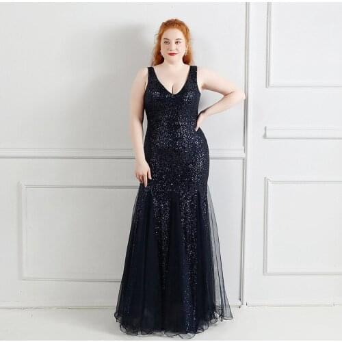 Evening Dress Sequins Empire Sleeveless Floor-Length Simple V-Neck A-Line Zipper Back Elegant Plus Size Women Formal Gowns D1272