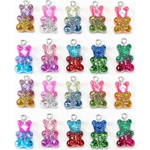 YEYULIN 11x22mm Bear Charms Resin Cabochons Glitter Gummy Candy Necklace Keychain Pendant DIY Making Accessories