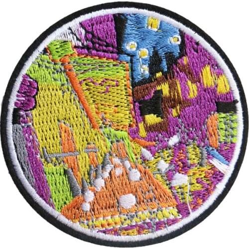 Factory direct Custom Embroidered patch Van Gogh Painting Iron On Patches Stickers customized with your own logo design