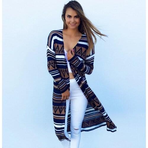 Mid-length Cardigan Sweater Women Long-sleeved Casual Knitted Jacket Autumn Winter 2020 Womens Printed Cardigan Knitting Shirt