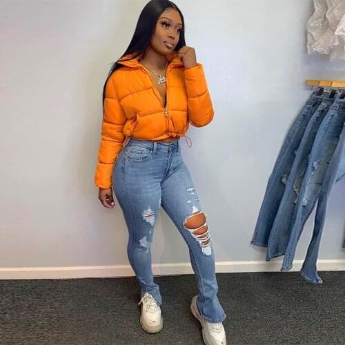 Winter long-sleeved short cardigan Stand-up collar Windproof and cold-proof Ladies coat Solid color Ladies cotton coat