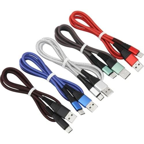 1M Nylon USB Cable For iPhone Xiaomi Samsung S9 Type C Usb Phone Cables Fast Charging V8 Micro Type-C Data Wire Cord