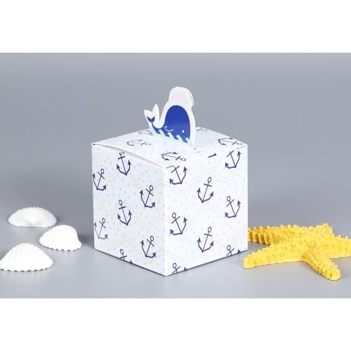 10Pcs Boy Baby Shower Favor Baptism Christening Birthday Gift Party Decoration Whale Candy Boxes Nougat Cookies Tote Bags