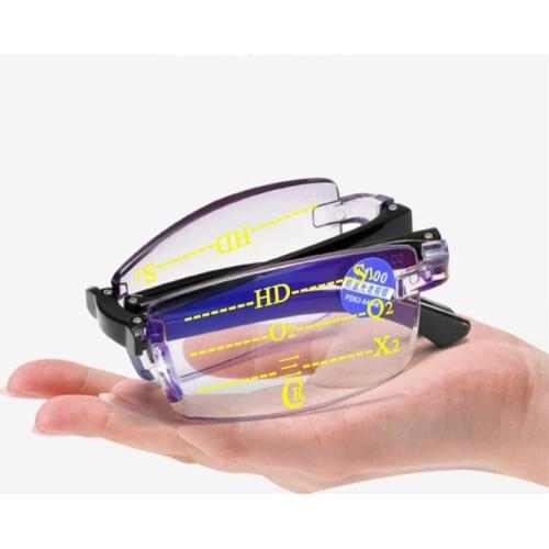 2021 New Multifocal Anti Blue Light Rimless Reading Glasses Men Women Ultralight Frameless Foldable Square Hyperopia Presbyopic