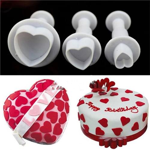 3pcs Cake Baking Cookie Mold Fondant Cake Tools Love Heart Shape Cake Biscuit Sugarcraft Cookies Plungers Paste Cutter Tools