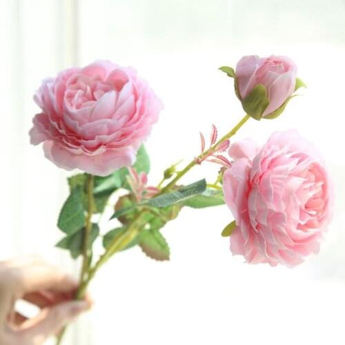 3Pcs/lot Western Rose 3 Heads Peony Artificial Flowers Decoration Home Wedding Flowers Wall Fake Silk Flower Wreath Peonies