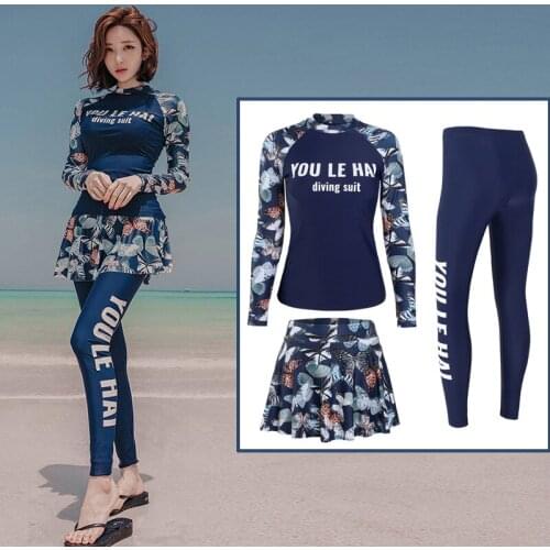 Womens Smoothies Sleek Solid Long Sleeve Rashguard 3pcs set Full Body Swimsuit Surf Dive Skin Beachwear Activewear Traksuit