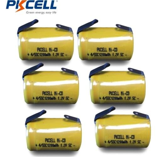 6pcs/lot PKCELL Ni-CD 1200mAh 1.2V 4/5SC Sub C NiCd Rechargeable Battery Flat Top With Tabs