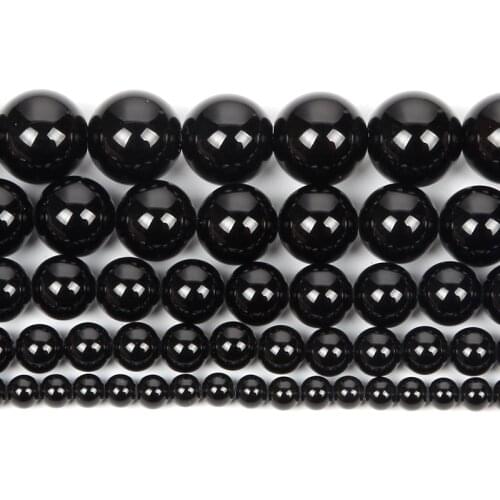 4 6 8 10 12MM Natural Stone Beads For Jewelry Making DIY Smooth Round Black Agates Loose Spacer Beads Necklace Bracelet Handmade