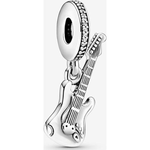 2020 New 925 Sterling Silver Beads Electric Guitar Dangle Charms fit Original Pandora Bracelets Women DIY Fashion Jewelry
