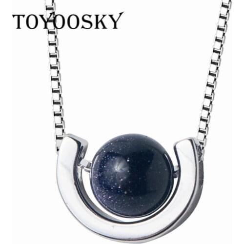 TOYOOSKY Fashion S925 Silver Pendant Necklace Universe Saturn Purple Sands Necklace Personality Geometric Chain Necklace Jewelry