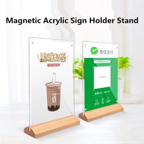 A4 Vertically Loading Wood Base Countertop Clear Acrylic Sign Holders Display Stand 8.5x11 Paper Photo Advertising Board Frame