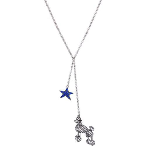 Bulk Price Romantic Summer Jewelry Color Crystal Sheep Long Pendant Necklace Thin Chain Blue Star Cute Necklace Collar
