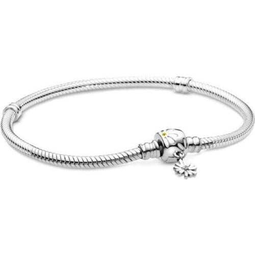DoDoFly 2020 Spring New Daisy Charm Snake Bone Bracelet Beautiful Natural Style Woman Bracelet Fit Charm S925 Silver Color