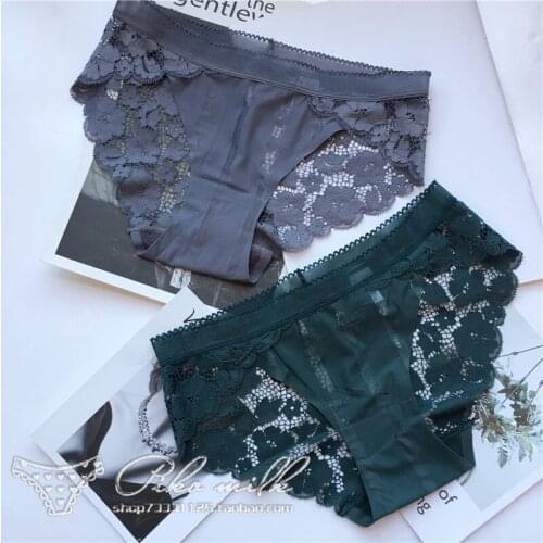 French Style Panties Womens Cotton Underwear Sexy Lace Panties Low Waist Seamless Ice Underpants Female Flower Lingerie Briefs