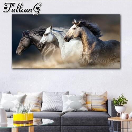 FULLCANG 5d diy full square round drill large diamond painting running horse mosaic embroidery 3 animals home decoration FC2237