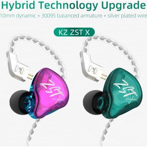 KZ ZST ZST X 1BA+1DD Hybrid In-ear Earphones Headset HIFI Bass Earbuds Sports DJ Earbud Headset KZ ZST ZSN PRO ZSX ZS10 ES4 C12